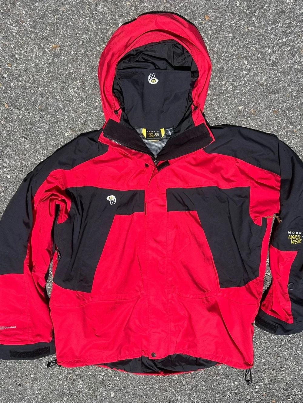 Mountain Hardwear Conduit Waterproof Hooded Ski Shell Jacket Red Black Mens XL